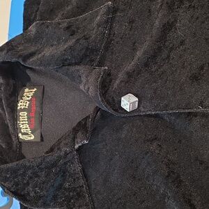 Vintage Casino Wear Los Angeles DICE BUTTONS Black Velvet Shirt mens XL